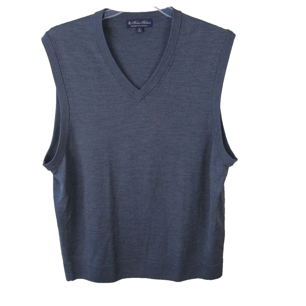Brooks Brothers Brooks Tech Merino Wool Sweater Vest Gray Pullover V-Neck Men XL